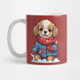 Cute Puppy in Winter Clothes Illustration Mug